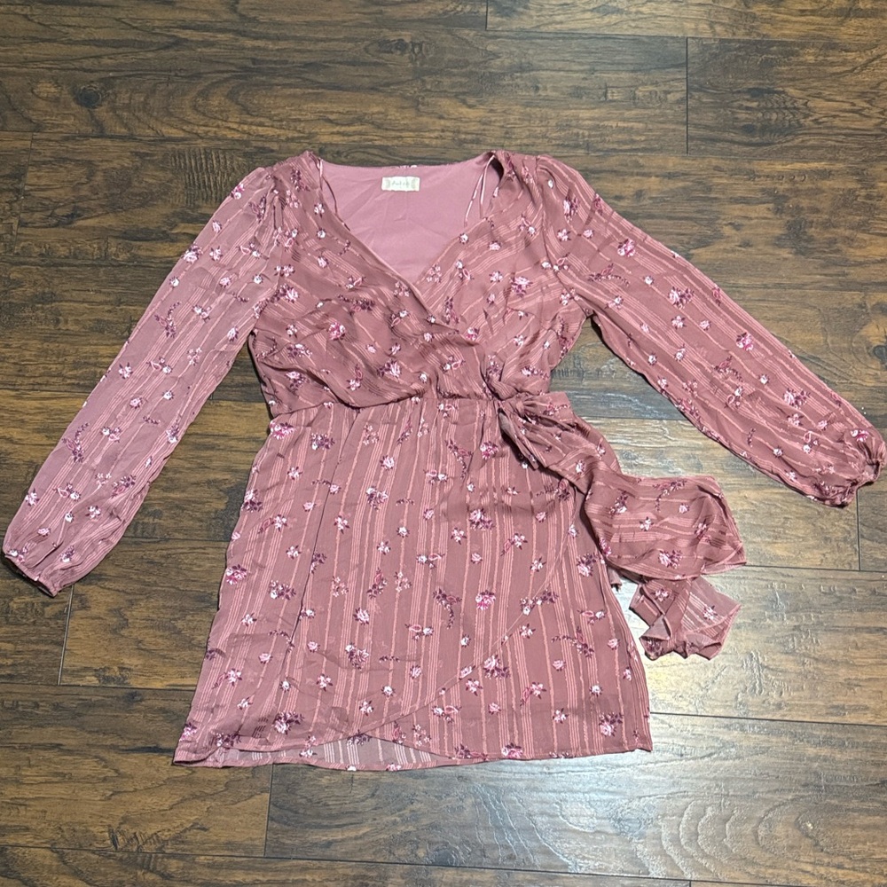 Altar'd State Mauve Floral Wrap Mini Dress